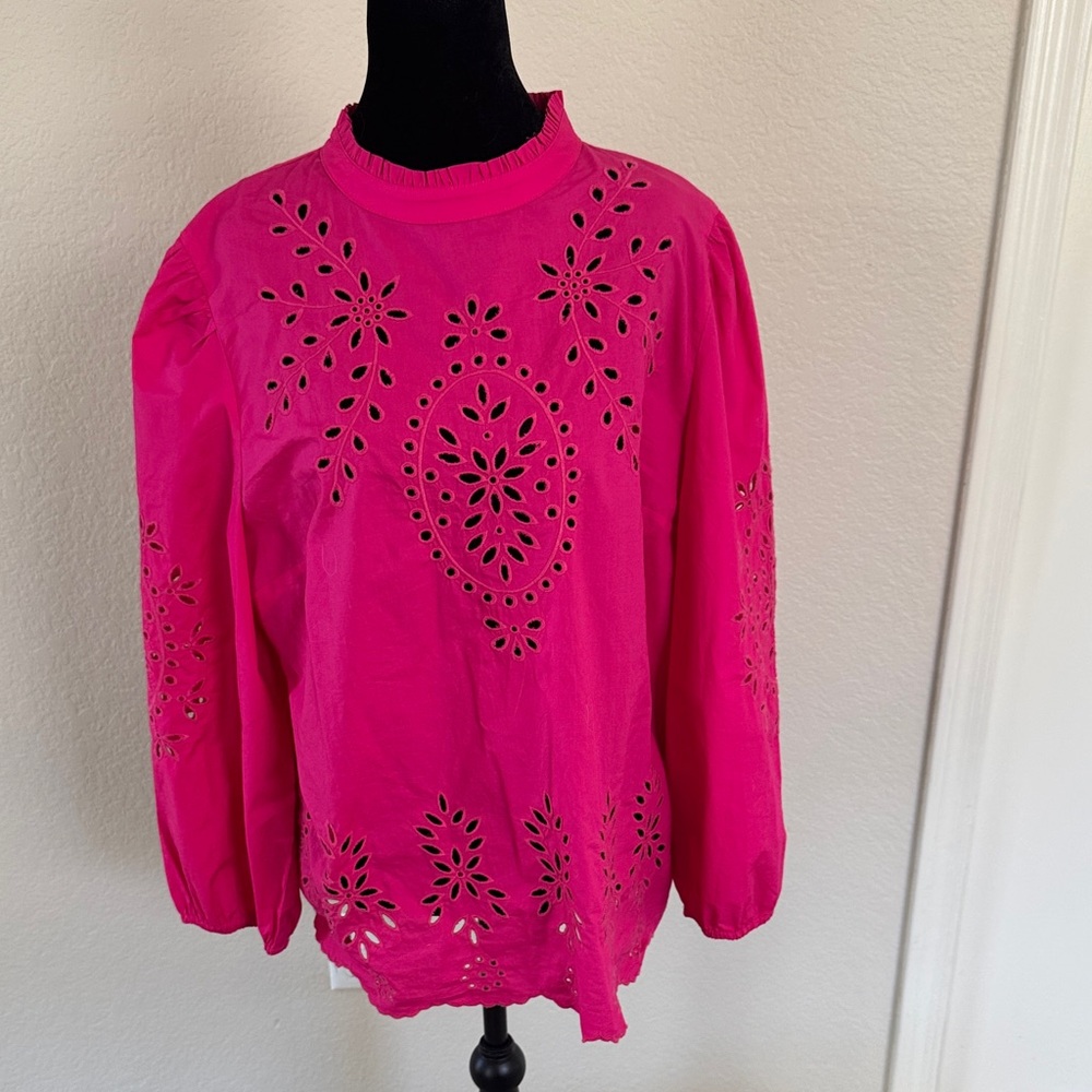 J. Crew Fuchsia Eyelet Blouse